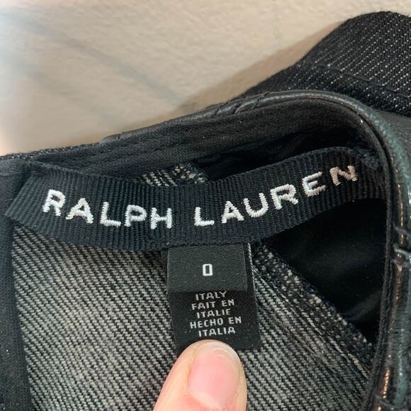 RALPH LAUREN BLACK LABEL denim bodycon mini dress lamb leather sleeve 2842 - Picture 7 of 13